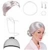 Vastsea 7 Pezzi Set Cosplay Della Nonna, Granny Vecchia Signora Accessorio con Parrucca, Set Cosplay della Nonna Parrucca della, Adatto per Carnevale, Giochi di Ruolo(Argento)