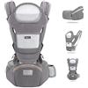YIKANWEN Marsupio Neonato 0-36 mesi [Scopri di Più Sull'utilizzo] Marsupio Neonato Ergonomico a 25kg, Fascia Neonato con Sedile Multiposizione, Poggia Testa e Cappuccio, Cotone Traspirante, Grigio