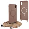 YFSYLL Magnetica Cover per iPhone XR con Cordino,Compatibile con MagSafe,Silicone Case con Regolabile Cordino da Collo Nylon Catena Collana Tracolla - Marrone