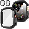 Suoman 2 Pezzi Custodia per Apple Watch Ultra 3/2/1 49mm Pellicola Protettiva Impermeabile HD Ultra Sottile Vetro Temperato Cover Resistente Graffi PC Protezione,Nero&Nero,49mm