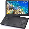 YOOHOO Lettore DVD portatile da 16,9 con grande schermo girevole da 14,1, con batteria ricaricabile, lettore DVD mobile per bambini, sincronizzazione TV, supporta scheda USB SD con caricatore per