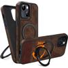 COODIO Cover in Pelle con Supporto Girevole di 360° per iPhone 14 6,1 Pollici, Custodia Magnetica Compatibile con MagSafe, Cover Sottile e Creativa, Marrone