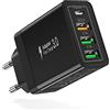 Acezeek Caricabatterie USB C,caricabatterie rapido Acezeek 35W,alimentatore USB C a 4 porte (PD20W/QC3.0/3.1A*2) compatibile con iPhone/Samsung Galaxy S20 S20+ ecc.(nero)