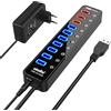 atolla Hub USB 3.0 multipresa, atolla 11 porte Hub USB alimentato AVCE 7 porte trasferimento dati 5 Gbps,4 porte ricarica intelligente e interruttori e LED di alimentazione individuali, adattatore 12 V/4 A