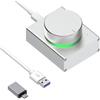 GEEKRIA Manopola di controllo audio, manopola metallica per regolazione volume, controller volume PC/telefono con mute, USB e USB-C, Win 7/8/10/MAC/Android, gaming e ufficio (Argento)