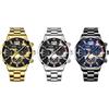 JewelryWe Orologio da uomo retrò, analogico, al quarzo, impermeabile, 30 m, calendario, vintage, motivo floreale, orologio da uomo con cinturino in metallo oro/argento, Set da 1-3 pezzi