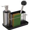 Relaxdays Organizer lavello con Dispenser e Porta spugne, Acciaio Inox, 19x21x12 cm, Set Cucina, Argento
