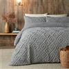 Fusion - Copripiumino grigio in pile Teddy - Letto singolo (140 x 200 cm) - Design reversibile - Copripiumino jacquard grigio scuro - Biancheria da letto trapuntata quadrata geometrica - pile super