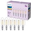 Philips Lampadina LED, Confezione da 6, B35, E14, 470 Lumen, 40 W, Design Oliva, Maggiore Durata, Luce Bianca Calda 2.700 K, Lampada Trasparente