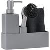 Zone Denmark Set di 4 accessori per lavastoviglie con dispenser di sapone/dispenser di sapone/sapone, panno e spazzola per piatti, 19 x 6 x 20,5 cm, grigio
