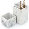 Essentra Home Toothbrush Holder with Lid, Elegant White Marble Bathroom Toothbrush & Toothpaste Organizer - Blanc Collection