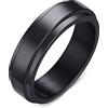 Epinki Anello Antistress Girevole, 6MM Rotante Lucidato Nero per Uomo - Acciaio Inossidabile Anti Ansia Misura 14