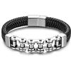 JewelryWe Bracciale Largo Punk in Pelle Catena da Uomo Steampunk Stile Sportivo Regalo Colore Nero/Marrone