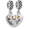 LSxAB Charm a forma di cuore con scritta Mother Daughter Son, luna e stella, per festa della mamma, compatibile con braccialetti Pandora, Rame, Nessuna pietra preziosa