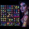 YBFBSJK 12 carte Tatuaggi Luminosi Fosforescente UV Neon Corpo Viso Tatuaggio Adesivi sotto Festa Neon UV Luce Nera Tatuaggi per Compleanno Trucchi fluo, Halloween, Rave