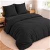 Twinzen Set Copripiumino Una Piazza e Mezza - 4 Pezzi - Copripiumino 240x220 cm, Lenzuolo con Angoli 140x190 cm, 2 Federe 65x65 cm - Microfibra Spazzolata, Oeko-Tex - Nero