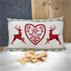 Gaidra Cuscino con Fiocchi di cirmolo - Jacquard in 100% Cotone - qualitá Artigianale dall' Alto Adige - Stile Tirolese - Cervi e Cuore