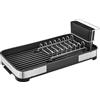 SONGMICS Scolapiatti Piccolo, in Acciaio Inox con Scarico, Antiruggine | Asciugapiatti da Banco Compatto, Portaposata, Nero e Argento, Collezione PAXTON KCS034B01