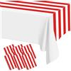 PIXHOTUL Confezione da 6 runner da tavola a righe rosse e bianche, 35,5 x 274 cm, in plastica, usa e getta, classiche, decorazione da tavolo per feste di compleanno, matrimoni, circhi, celebrazioni