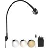 acegoo Lampada da lettura da parete, metallo Luce da comodino libro 2700K/4000K/6000K/ambra dimmerabile, testa della lampada girevole, con interruttore flessibile collo d'oca nero (1 pack)