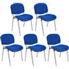 Lotto di 5 sedie per sala conferenze MOBY BASE, colore blu con gambe cromate