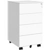 Cassettiera con Ruote ABBY, 4 Cassetti, 39x45x69cm, in Acciaio Bianco