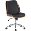 Sedia da ufficio LEAN, Design in Legno Noce, Base Cromata, Pelle Nera