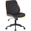 Sedia da ufficio LEAN, Design in Legno Noce, Base Nera, Pelle Nera
