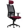 Sedia Ergonomica NETTUNO, Poggiatesta, Supporto Lombare Regolabile, Tessuto e Rete, Bordeaux