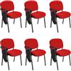 Lotto di 6 Sedie per Sala Conferenze MOBY con SCRITTOIO ribaltabile, economica, colore Rosso con gambe Nere