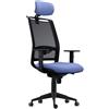 Sedia Ergonomica NETTUNO, Poggiatesta, Supporto Lombare Regolabile, Tessuto e Rete, Azzurro