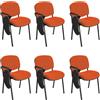 Lotto di 6 Sedie per Sala Conferenze MOBY con SCRITTOIO ribaltabile, economica, colore Arancione con gambe Nere