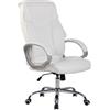 Poltrona ufficio KIMI, ampio schienale ergonomico con imbottitura doppia e braccioli, in pelle color bianco