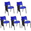 Set 5 Sedie Sala Attesa ELVA CON RIBALTINA, Blu e gambe Nere