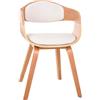 Sedia Riunioni BUTAN, Design Rétro, Legno color Faggio, Pelle bianca