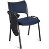 Sedia da Attesa ROMMEL PELLE CON SCRITTOIO, in Blu e Gambe Nere