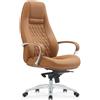 Poltrona per ufficio TINDAYA, design ergonomico, meccanismo sincronizzato, in vera pelle colore marrone chiaro