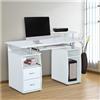 Scrivania per PC GRISO, con Cassettiera, 120x55x85cm, Legno Bianco