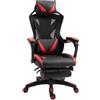 Poltrona Gaming BLUR, Cuscini Rimovibili e Poggiapiedi, in Pelle Nero/Rosso