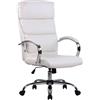 Poltrona per Ufficio DUBLIN, Doppia Imbottitura, Base in Metallo, Pelle, Bianco