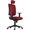 Sedia Ergonomica PIERO, Poggiatesta e Braccioli, in Vera Pelle Bordeaux