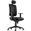 Sedia Ergonomica PIERO, Poggiatesta e Braccioli, in Vera Pelle color Nero