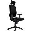 Sedia Ergonomica OLIVER, Poggiatesta e Braccioli, in Vera Pelle color Nero