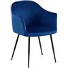 Sedia Ospiti VIVIAN, Solida e Comoda, Gambe in Metallo Nero, Seduta in Velluto Blu
