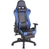 Sedia Gaming TURBO con poggiapiedi, ampia reclinazione, con cuscino lombare e cervicale, nero e blu