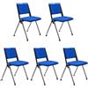 Lotto da 5 Sedie Conferenze CARINA, Impilabili, Agganciabili, Gambe Cromate, Tessuto Blu