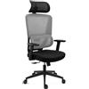 Sedia Ergonomica SUPRA, Confortevole, Poggiatesta, Supporto Lombare, Rete Traspirante e Tessuto, Grigio