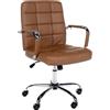 Poltrona da Ufficio BAXTER, Comodamente Imbottita, Base in Metallo, Pelle, Marrone