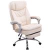 Poltrona ufficio AUSTIN PELLE, reclinabile, resistente fino a 160kg, poggiapiedi, pelle color panna