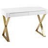 Scrivania VERONA, Elegante e Moderna, Base in Acciaio, 118x76x57cm, Bianco ed Oro